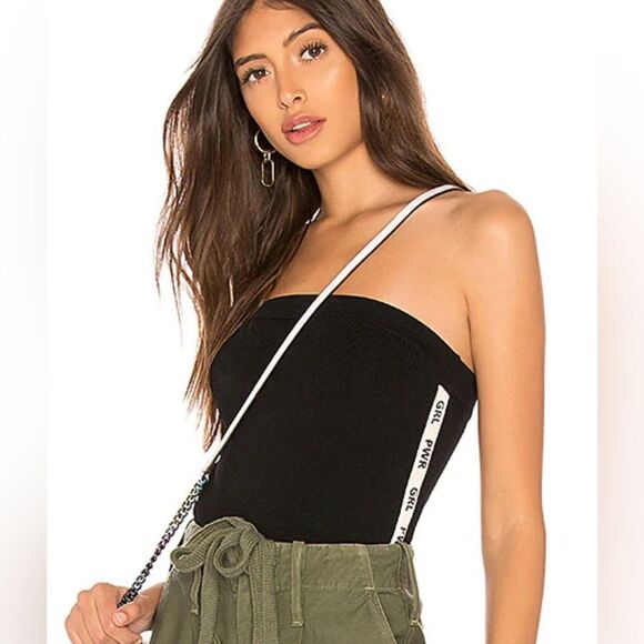 Marled Tops - Marled x Olivia Culpo Printed Tape Tube Top in Black- Size XS